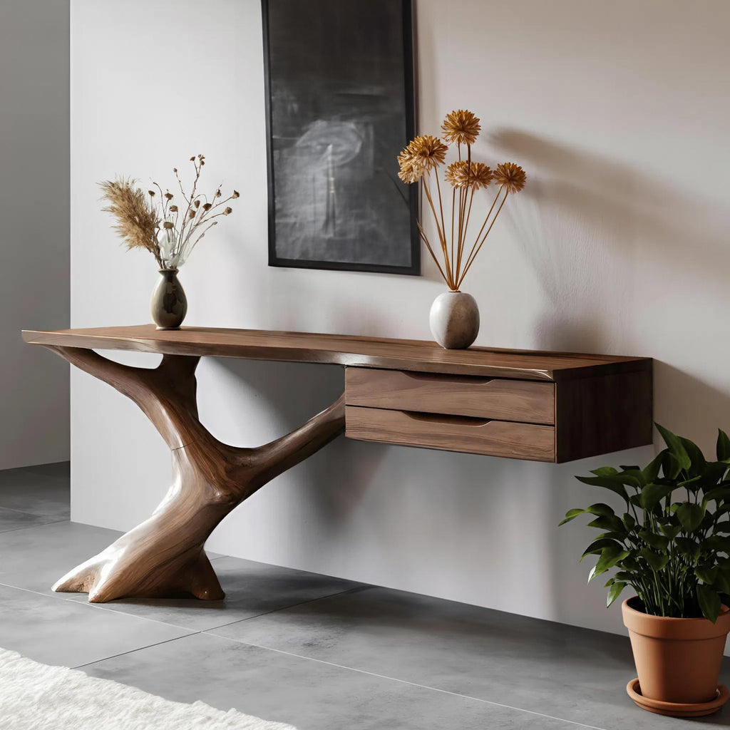 Handcrafted Wooden Console Table, Rustic Solid Wood Entryway Sofa Table, Modern Foyer Hallway Accent Furniture with Slim Base