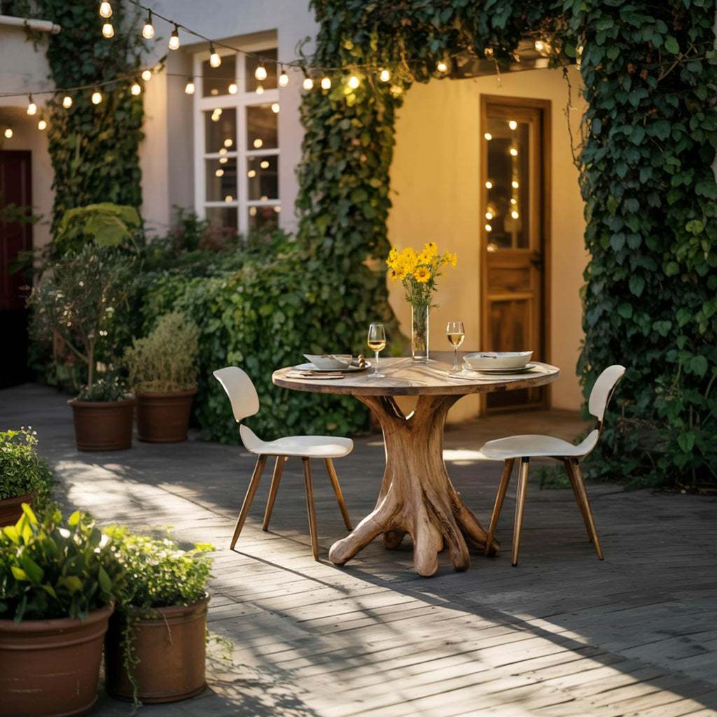 Mid Century Wooden Dining Table, Handcrafted Solid Wood Kitchen Dining Table for Indoor & Patio Outdoor Spaces