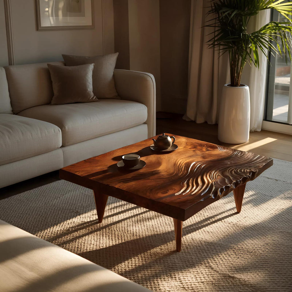 Spry Interior Farmhouse Solid Wood Irregular Coffee Table, Handcrafted Natural Wood Accent Table for Living Room & Entryway, SILDTTRCF073