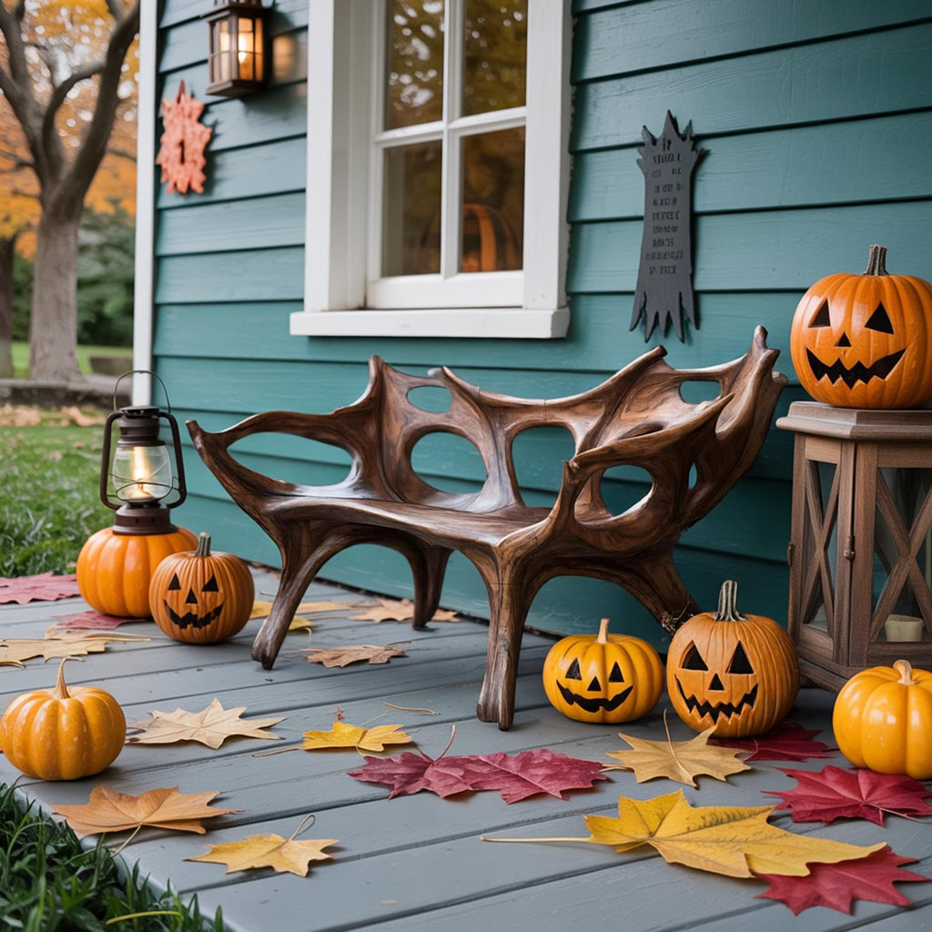 Spry Interior Mid Century Halloween Patio Chair, Unique Handcrafted Solid Wood Outdoor Armchair for Spooky Festive Home Decor, SILDTTNHOB004