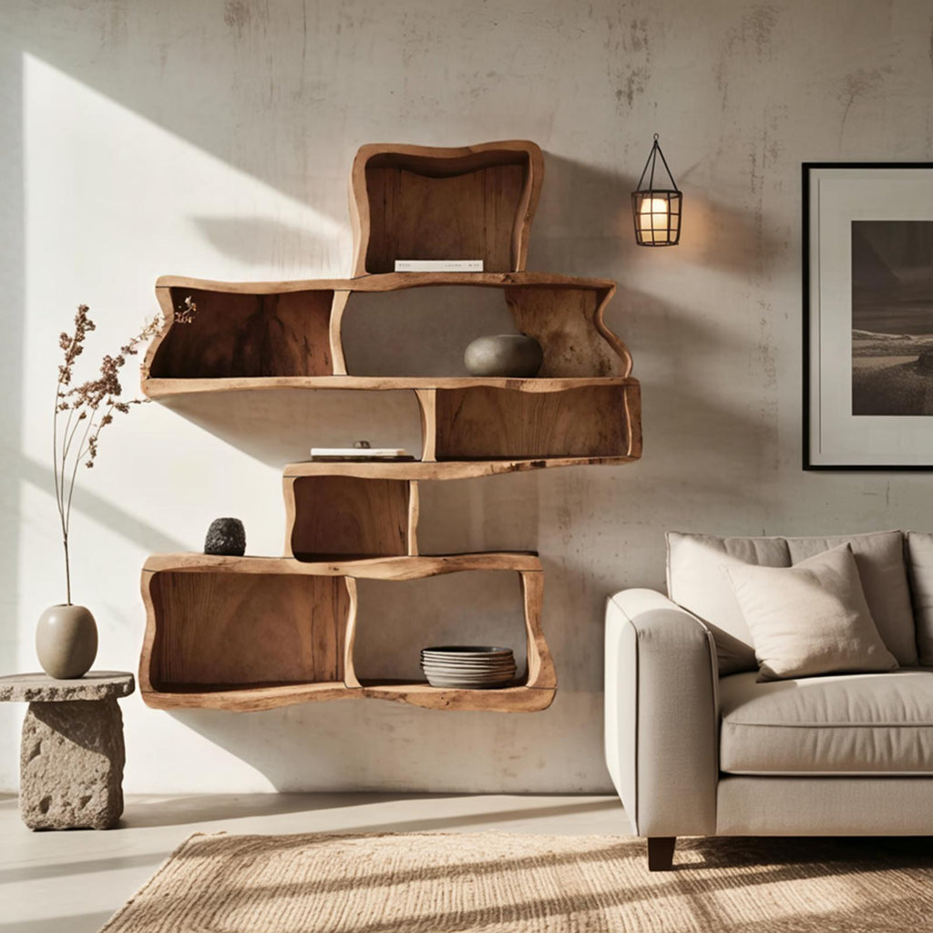 Handcrafted Live Edge Floating Shelf, Modern Solid Wood Wall Mounted Display Rack Shelf Storage Organizer for Bedroom & Living Room