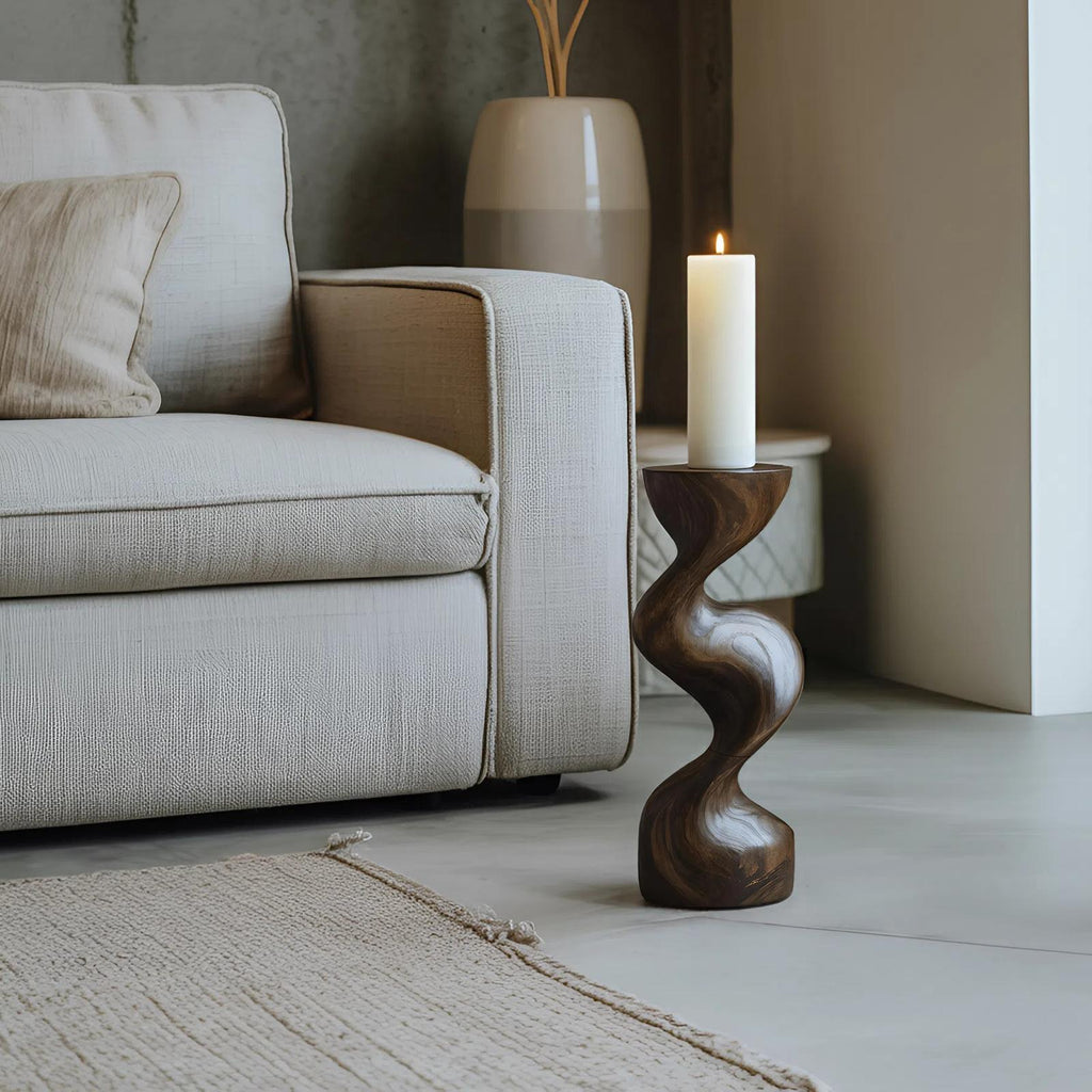 Mid Century Candle Holder, Handcrafted Solid Wood Modern Taper Candelabra Table Centerpiece for Living Room Dining Decor, SILDTTNCDH