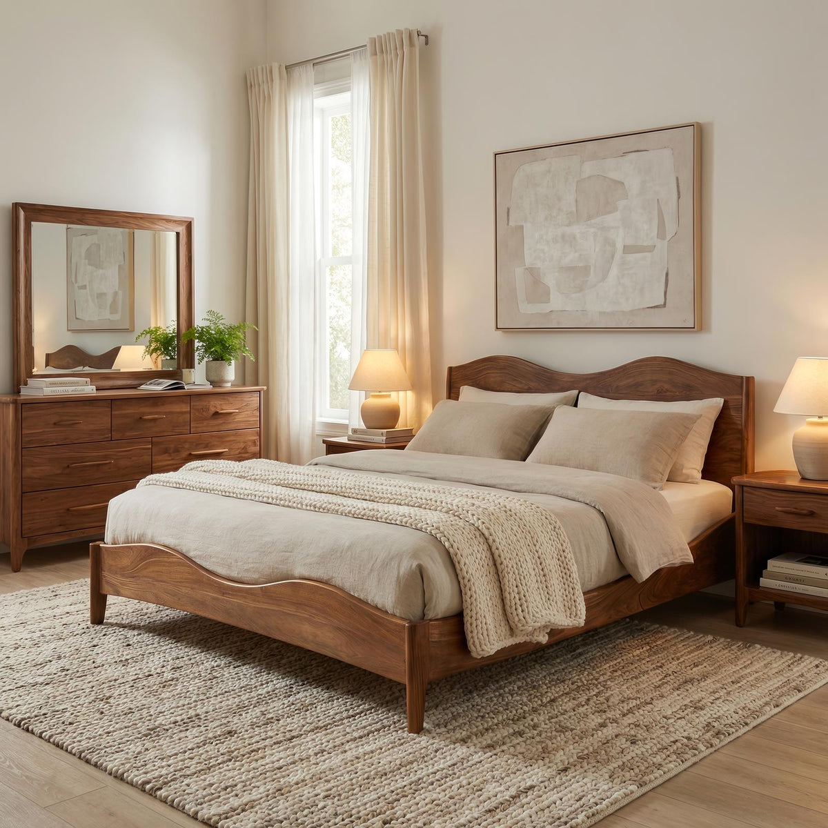 Spry Interior Luxury Solid Wood Bed Frame and Headboard Set, Handcrafted Modern Platform Bedstead for Bedroom, RTTHHNWO005
