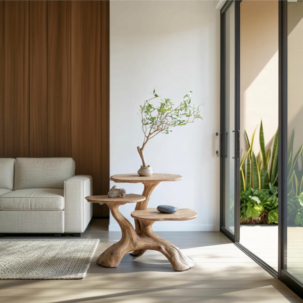 Handcrafted Solid Wood End Table, Rustic Modern Cube Side Table & Nightstand for Living Room Entryway Corner