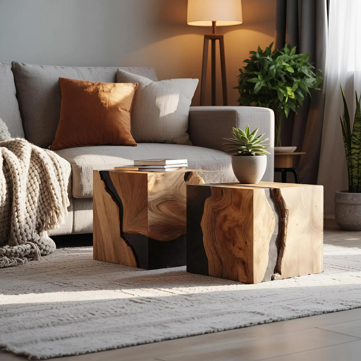 Spry Interior Mid Century Wooden Cube Coffee Table, Handcrafted Block End Side Table & Bedside Nightstand for Living Room, SILDTTNCF028