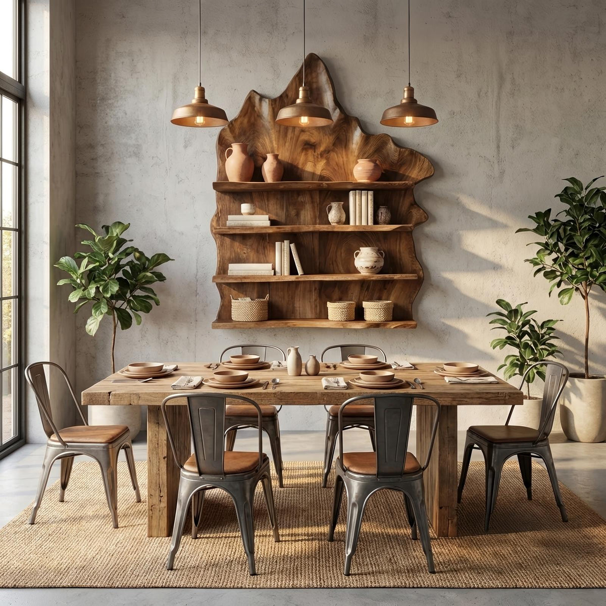 Industrial Live Edge Floating Shelf, Rustic Solid Wood Wall Mounted Storage Rack for Living Room