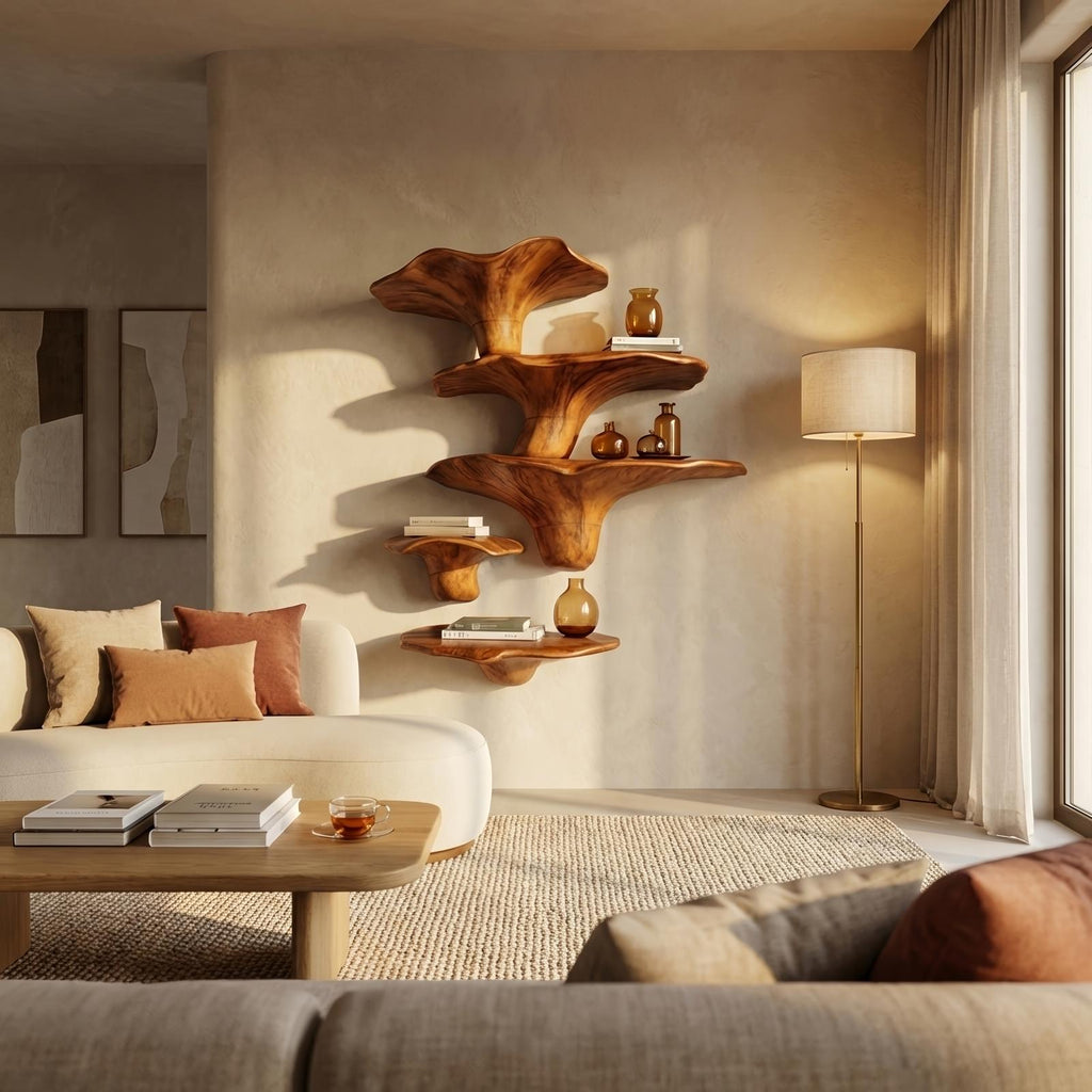 Modern Solid Wood Mushroom Shelf For Entryway Design And Display