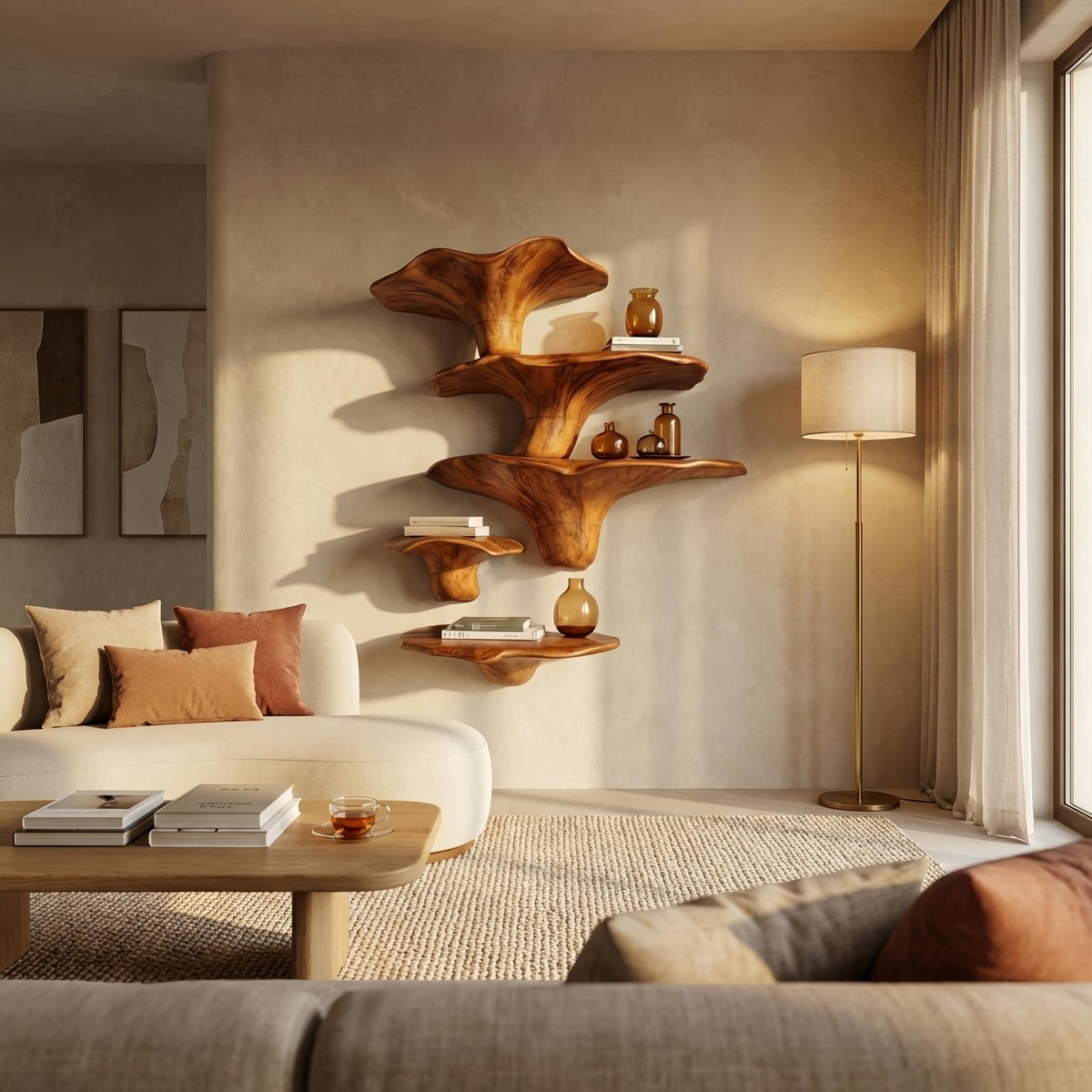 Modern Solid Wood Mushroom Shelf For Entryway Design And Display