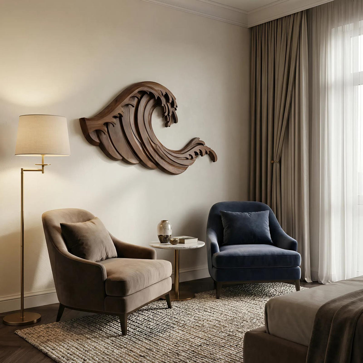 Organic Wave Wall Art, Coastal Inspired 3D Hand-Carved Wood Wall Sculpture for Living Room & Bedroom