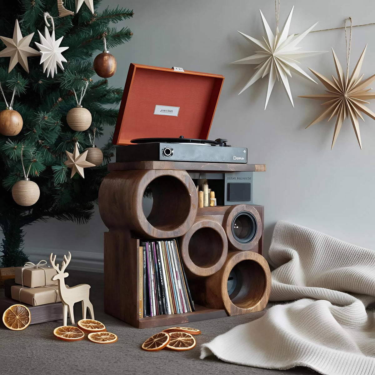 Farmhouse Solid Wood Record Stand, Handcrafted Vinyl Storage Organizer Rack, Music Lover Christmas Gift for Cozy Living Room