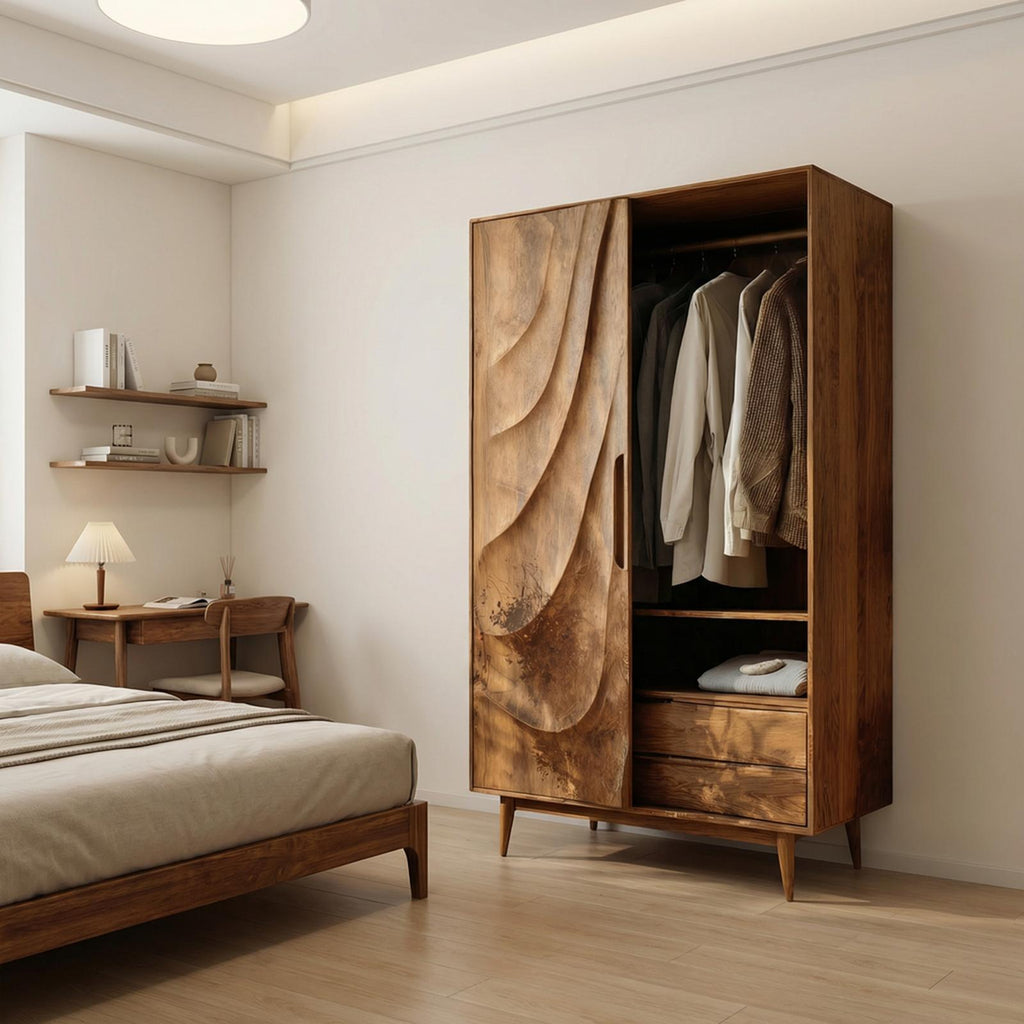 Modern Sculptural Wardrobe With Wave Doors For Bedroom