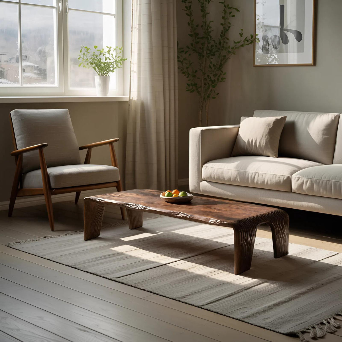 Farmhouse Handcrafted Live Edge Coffee Table, Rustic Solid Wood Slab Accent Table for Living Room Decor