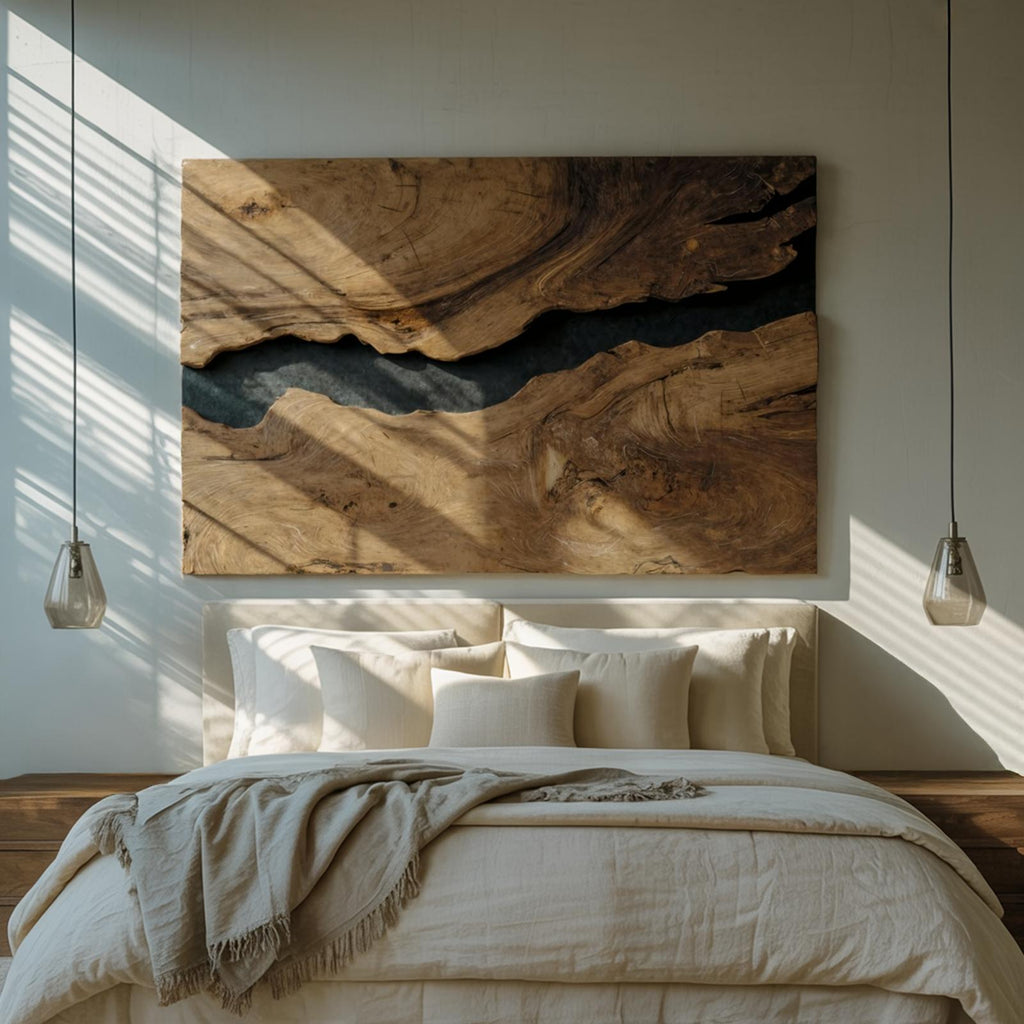 Teezano Modern Rectangular Wooden Wall Art, Handcrafted Geometric Solid Wood Wall Panel Decor for Living Room, SILDTTRWA036
