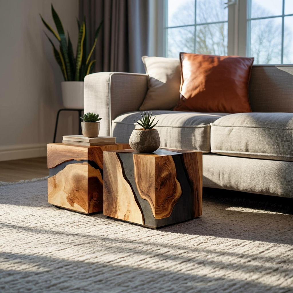 Mid Century Wooden Cube Coffee Table For Entryway Decor SILDTTNCF052