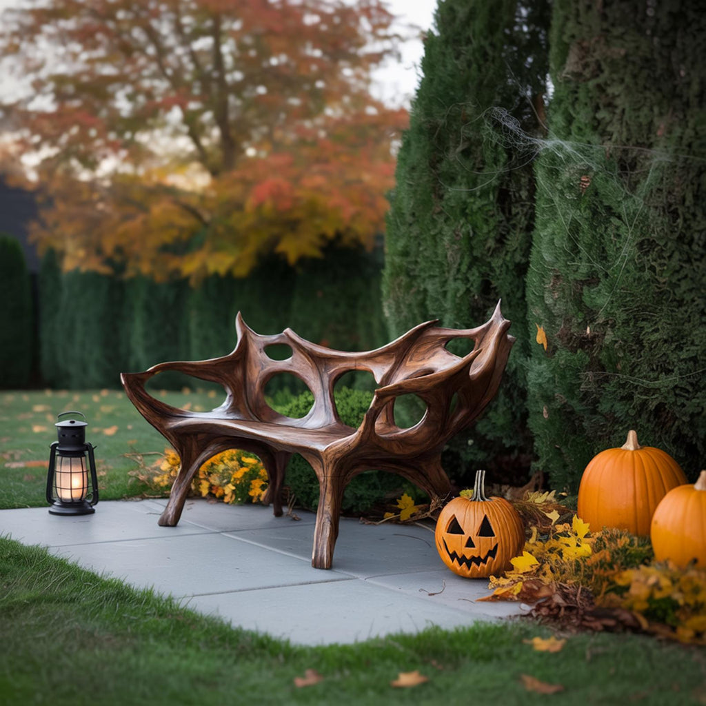 Spry Interior Mid Century Halloween Patio Chair, Unique Handcrafted Solid Wood Outdoor Armchair for Spooky Festive Home Decor, SILDTTNHOB004