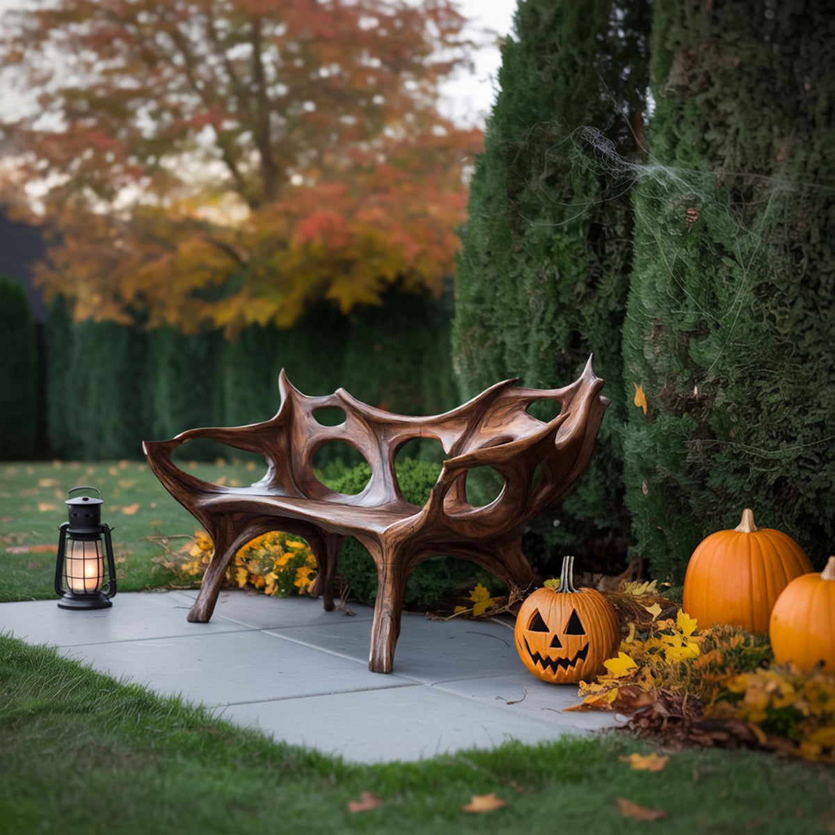 Spry Interior Mid Century Halloween Patio Chair, Unique Handcrafted Solid Wood Outdoor Armchair for Spooky Festive Home Decor, SILDTTNHOB004