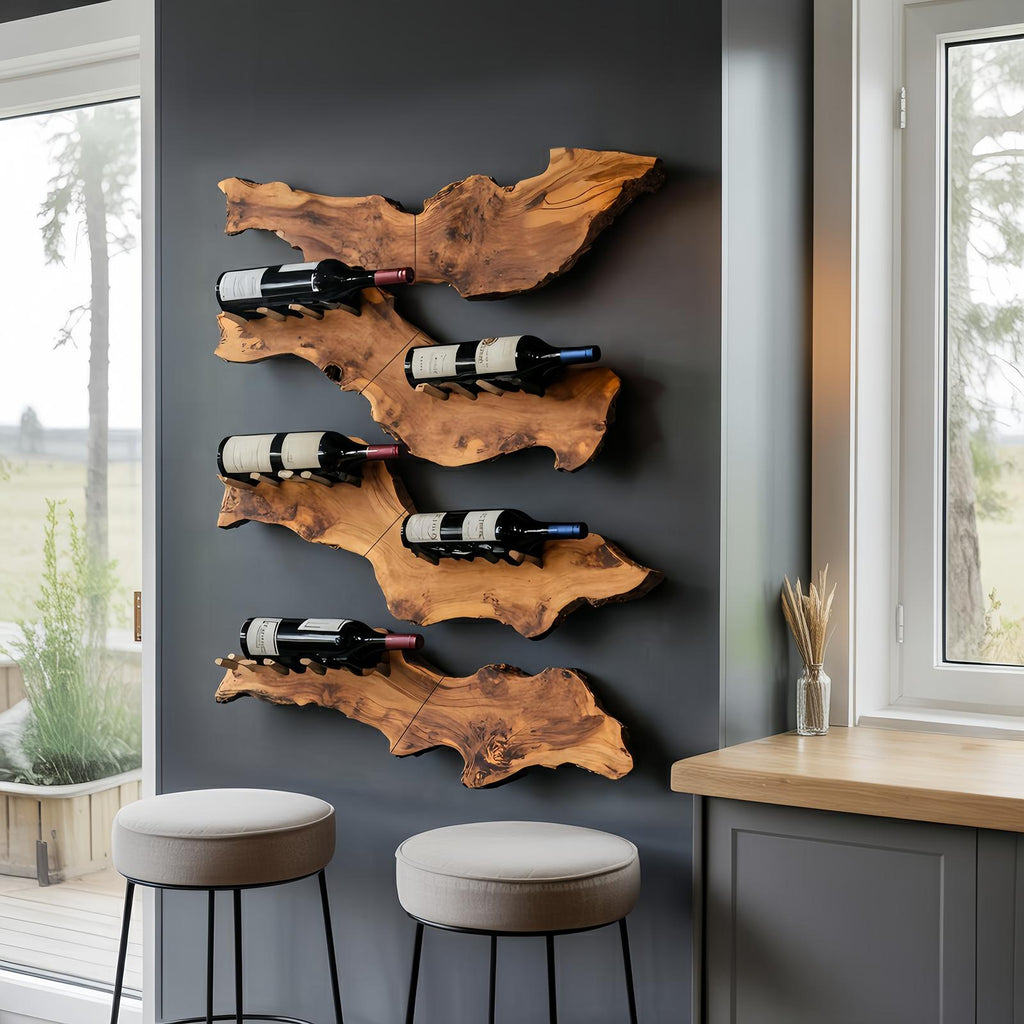 Farmhouse Wooden Wine Holder, Rustic Solid Wood Bottle Storage Display Rack for Entryway Decor