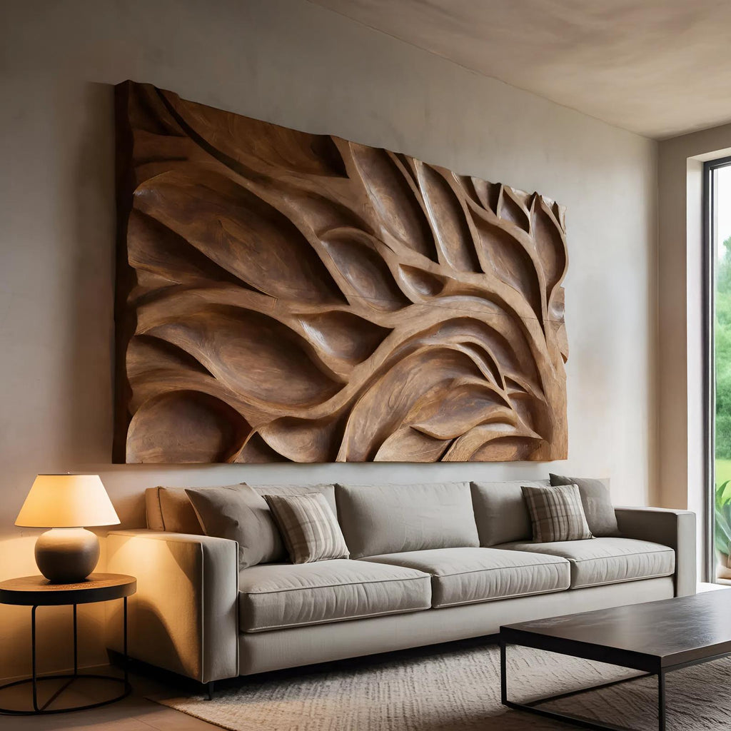 Tree Branch Wall Art Decor, Handcrafted Contemporary Wooden Organic Sculpture Panel for Modern Living Room Office