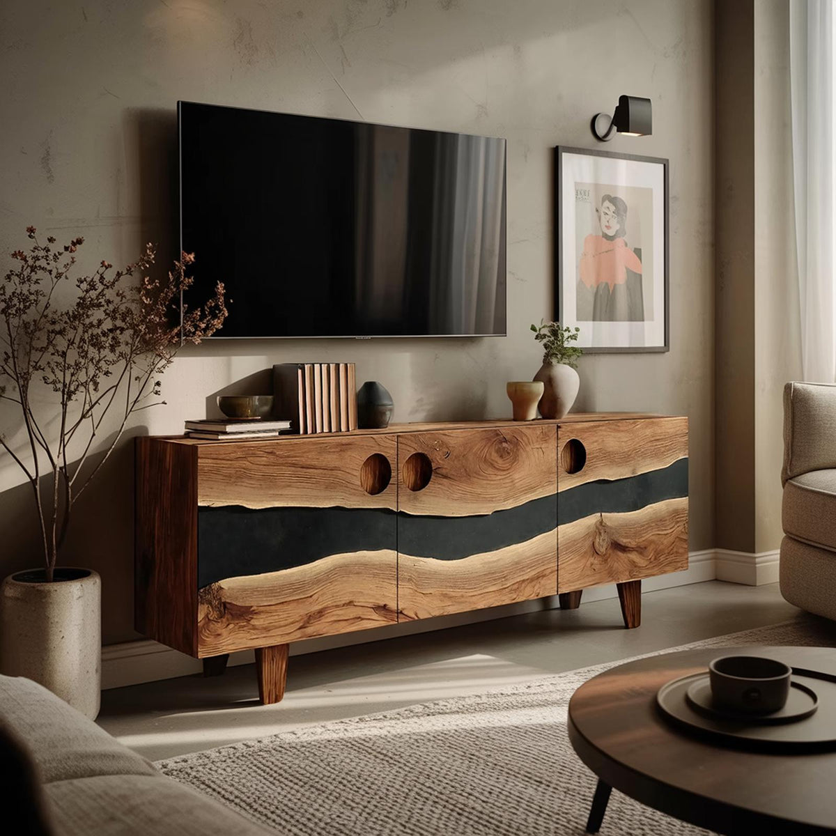 Spry Interior Farmhouse Solid Wood TV Stand & Media Console, Rustic Wooden Entertainment Center Storage Cabinet, SILDTTNTVC111