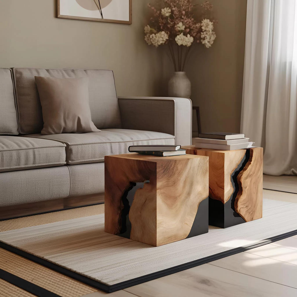 Spry Interior Modern Solid Wood Square Coffee Table, Handcrafted Wooden Center Table for Minimalist Living Room Home Decor, SILDTTNCF035