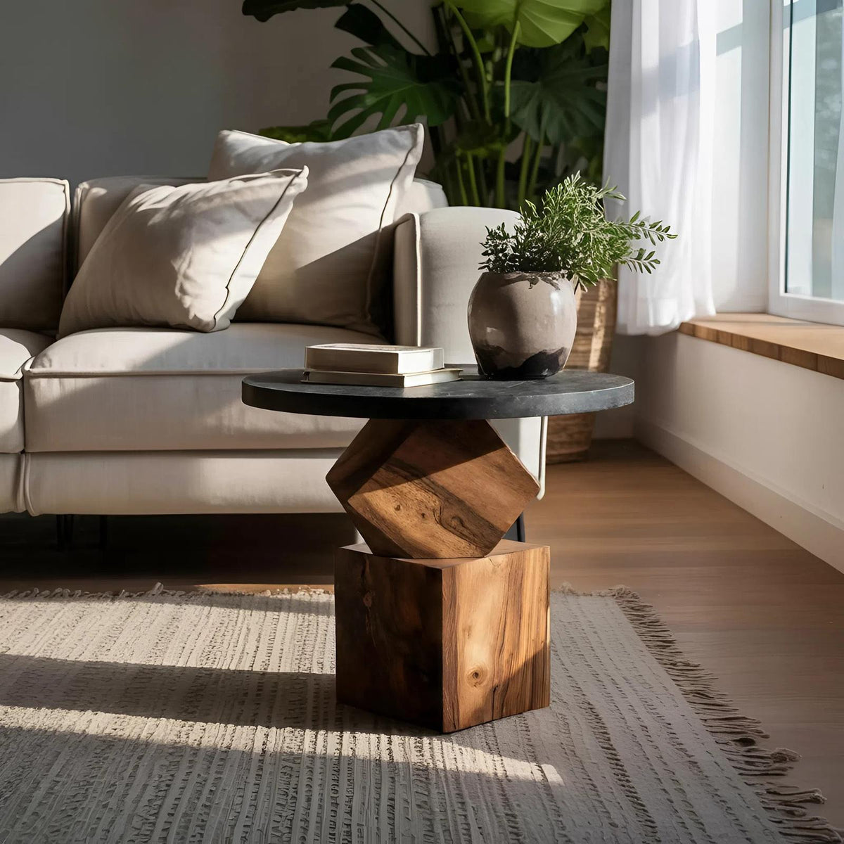 Modern Wooden Side Table & Bedroom Nightstand, Minimalist Solid Wood Accent End Table for Living Room