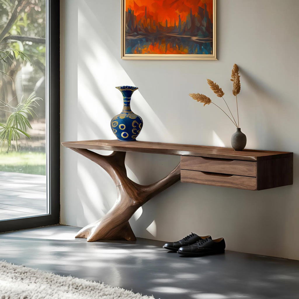 Handcrafted Wooden Console Table, Rustic Solid Wood Entryway Sofa Table, Modern Foyer Hallway Accent Furniture with Slim Base