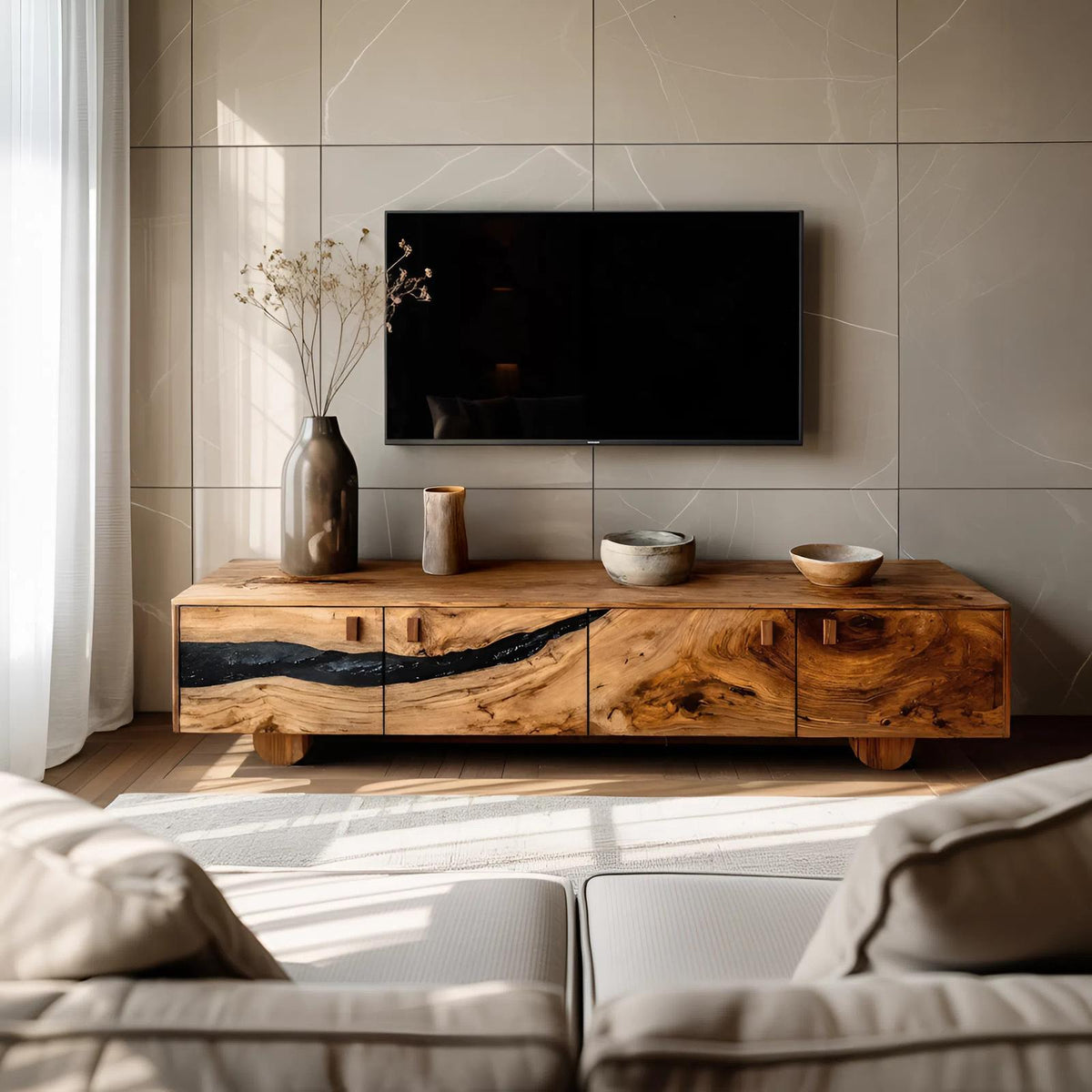 Farmhouse Live Edge TV Cabinet, Rustic Solid Wood Media Console & Bedroom Entertainment Center