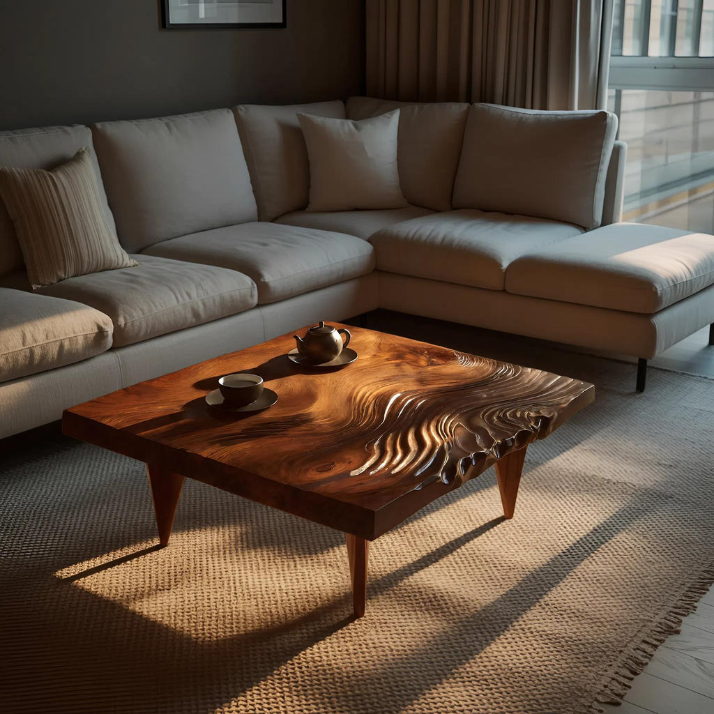 Spry Interior Farmhouse Solid Wood Irregular Coffee Table, Handcrafted Natural Wood Accent Table for Living Room & Entryway, SILDTTRCF073