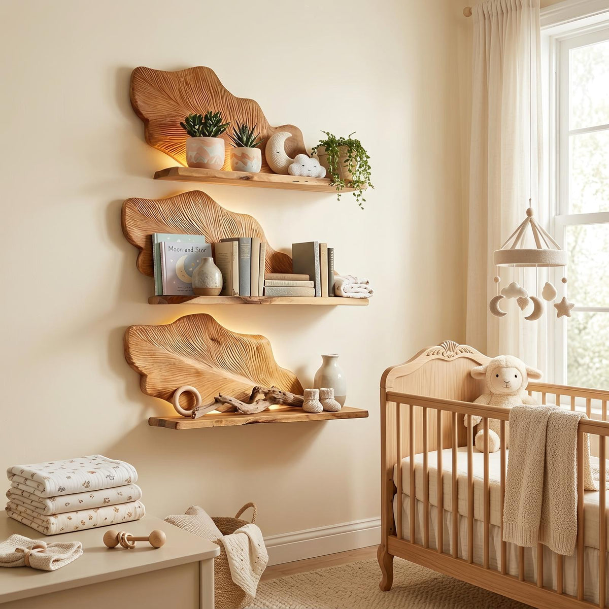 Rustic Wooden Wall Mounted Bookshelf, Floating Wood Bookcase Storage Organizer Shelf for Living Room