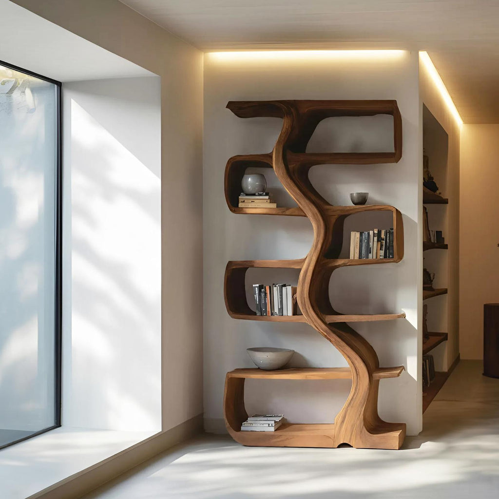 Organic Sculptural Bookshelf With Wavy Design For Living Room