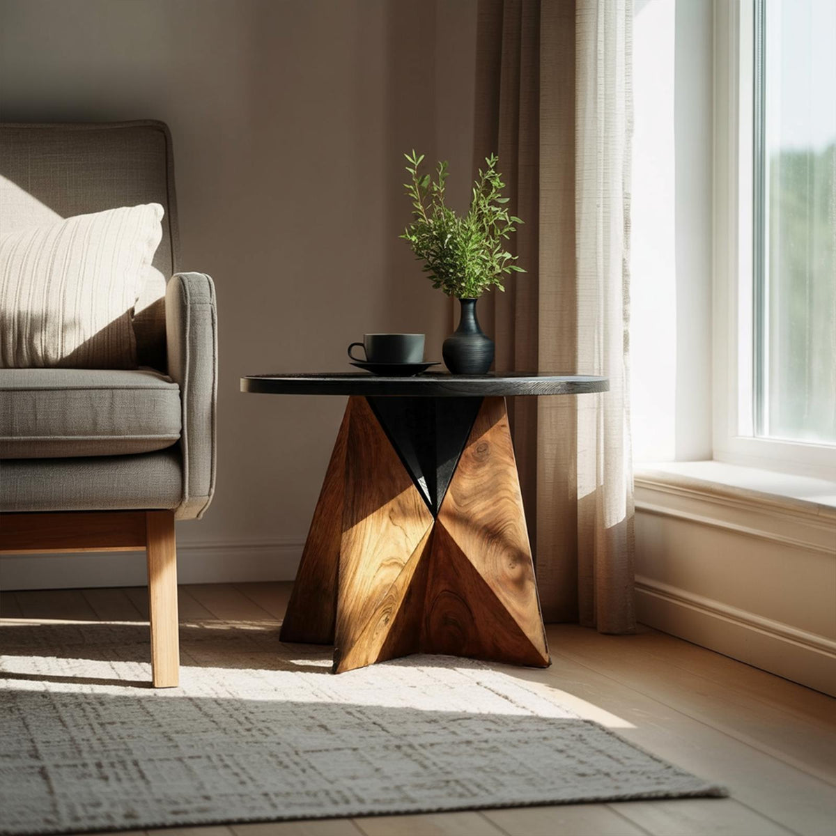 Modern Wooden Side Table, Solid Natural Wood Nightstand End Table with Storage Cabinet for Bedroom & Living Room Accent Decor