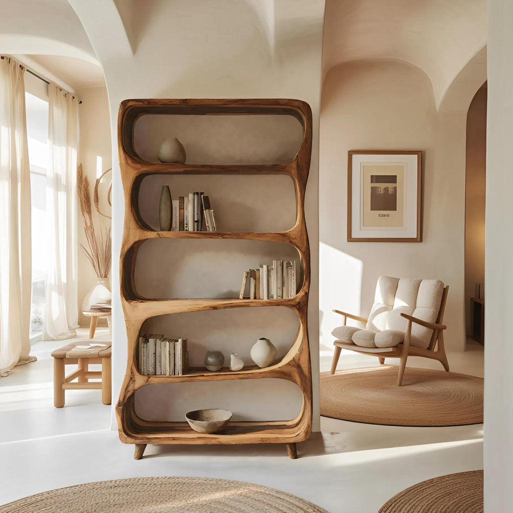 Handcrafted Solid Wood Bookshelf, Modern Standing Bookcase with Open Shelving Unit for Living Room & Office