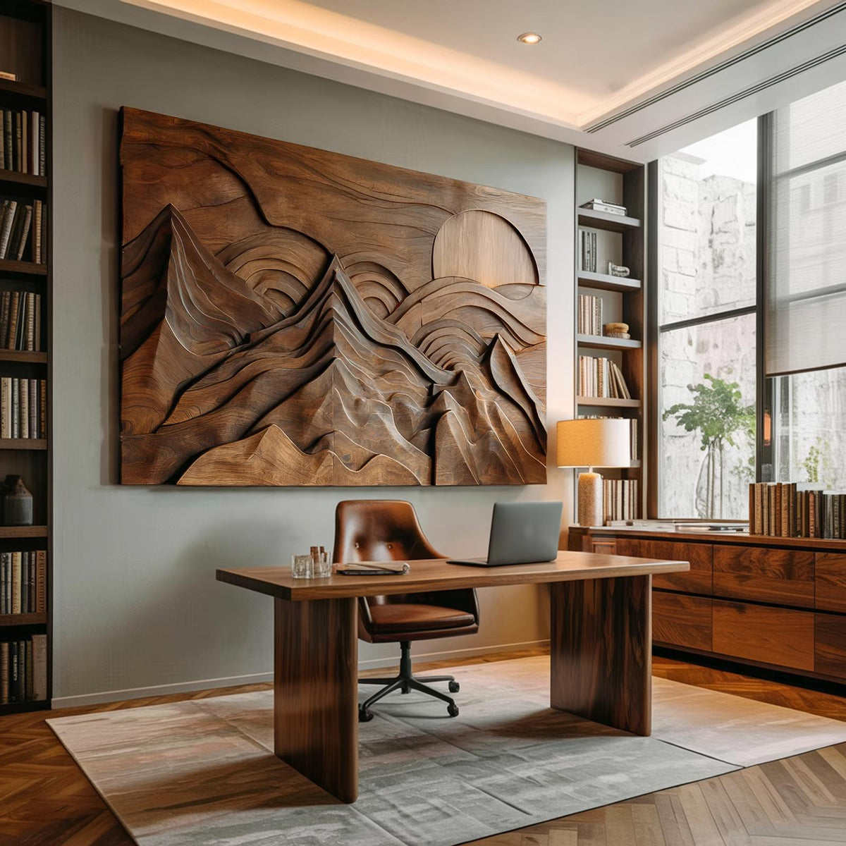 Coastal Wood Wall Sculpture, 3D Ocean Wave Hand-Carved Wooden Wall Art Panel for Living Room & Beach House
