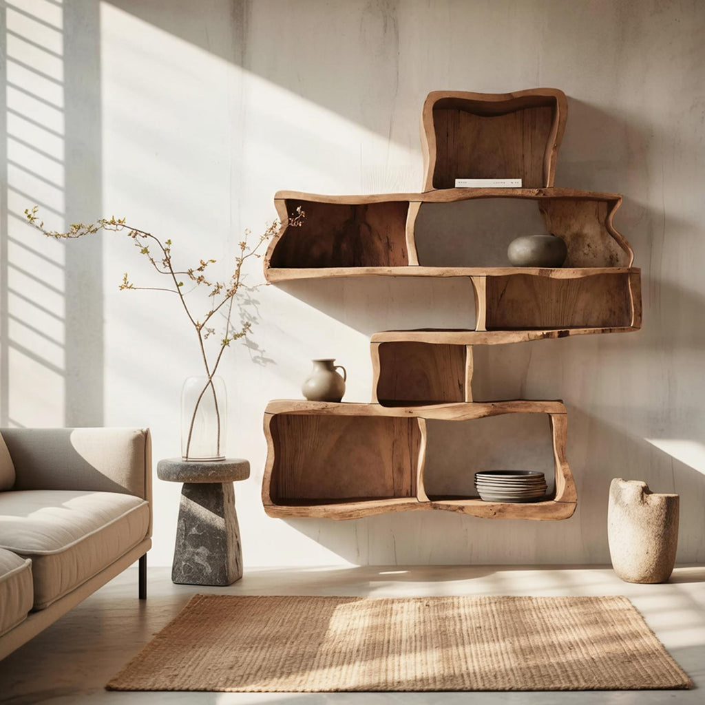 Handcrafted Live Edge Floating Shelf, Modern Solid Wood Wall Mounted Display Rack Shelf Storage Organizer for Bedroom & Living Room