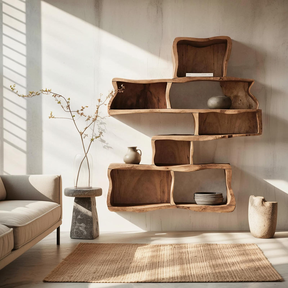 Handcrafted Live Edge Floating Shelf, Modern Solid Wood Wall Mounted Display Rack Shelf Storage Organizer for Bedroom & Living Room