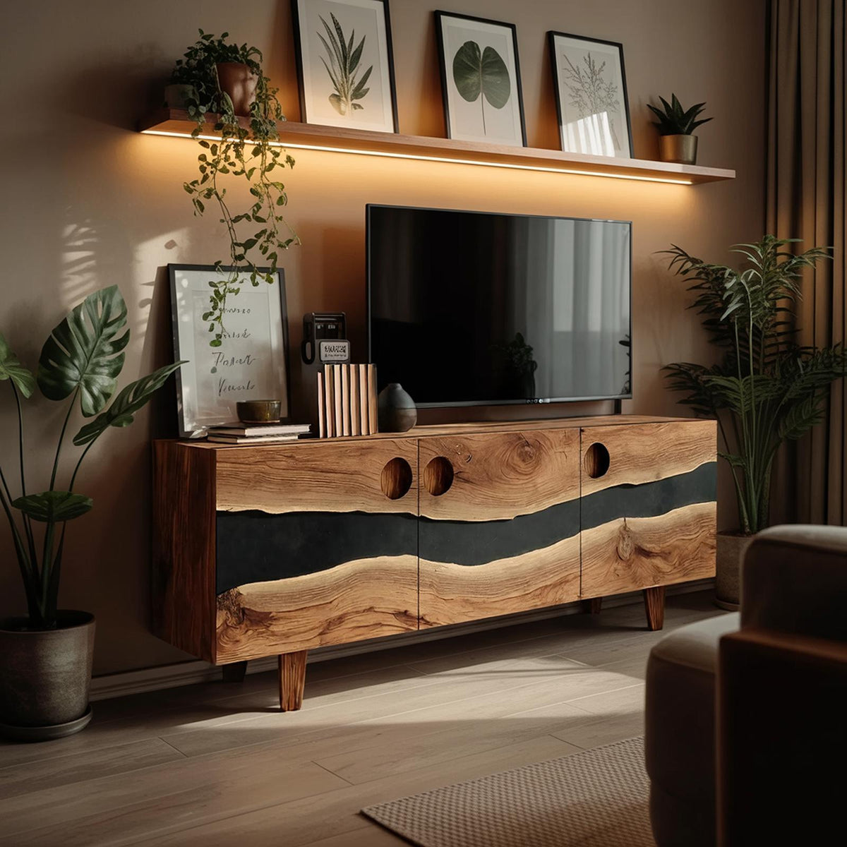 Spry Interior Farmhouse Solid Wood TV Stand & Media Console, Rustic Wooden Entertainment Center Storage Cabinet, SILDTTNTVC111