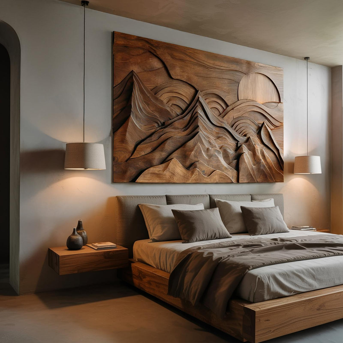 Coastal Wood Wall Sculpture, 3D Ocean Wave Hand-Carved Wooden Wall Art Panel for Living Room & Beach House