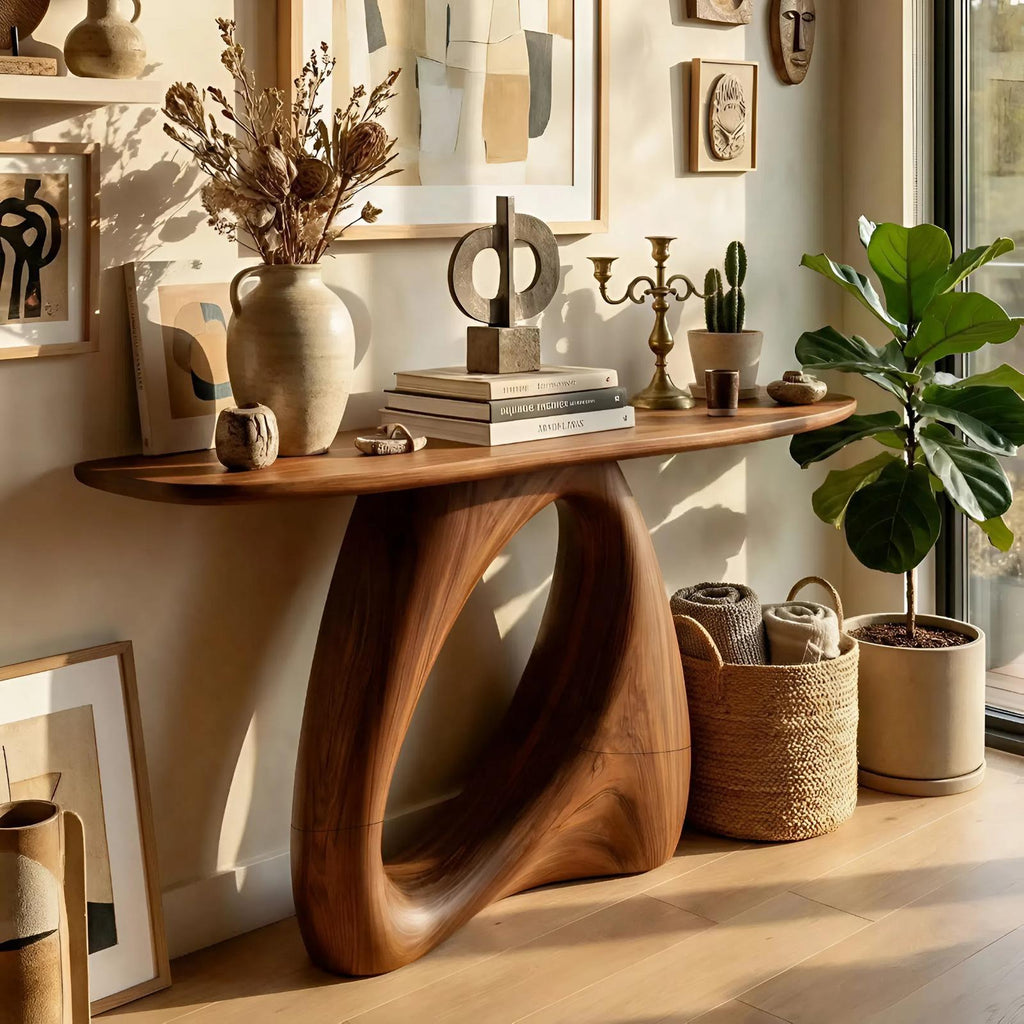 Mid Century Live Edge Wood Console Table, Organic Modern Hallway Entryway Accent Table with Metal Legs