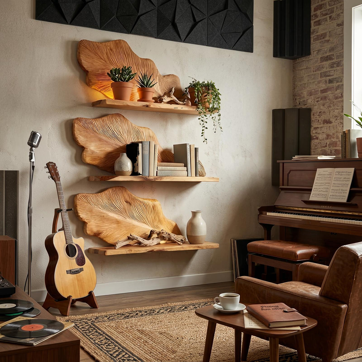 Rustic Wooden Wall Mounted Bookshelf, Floating Wood Bookcase Storage Organizer Shelf for Living Room