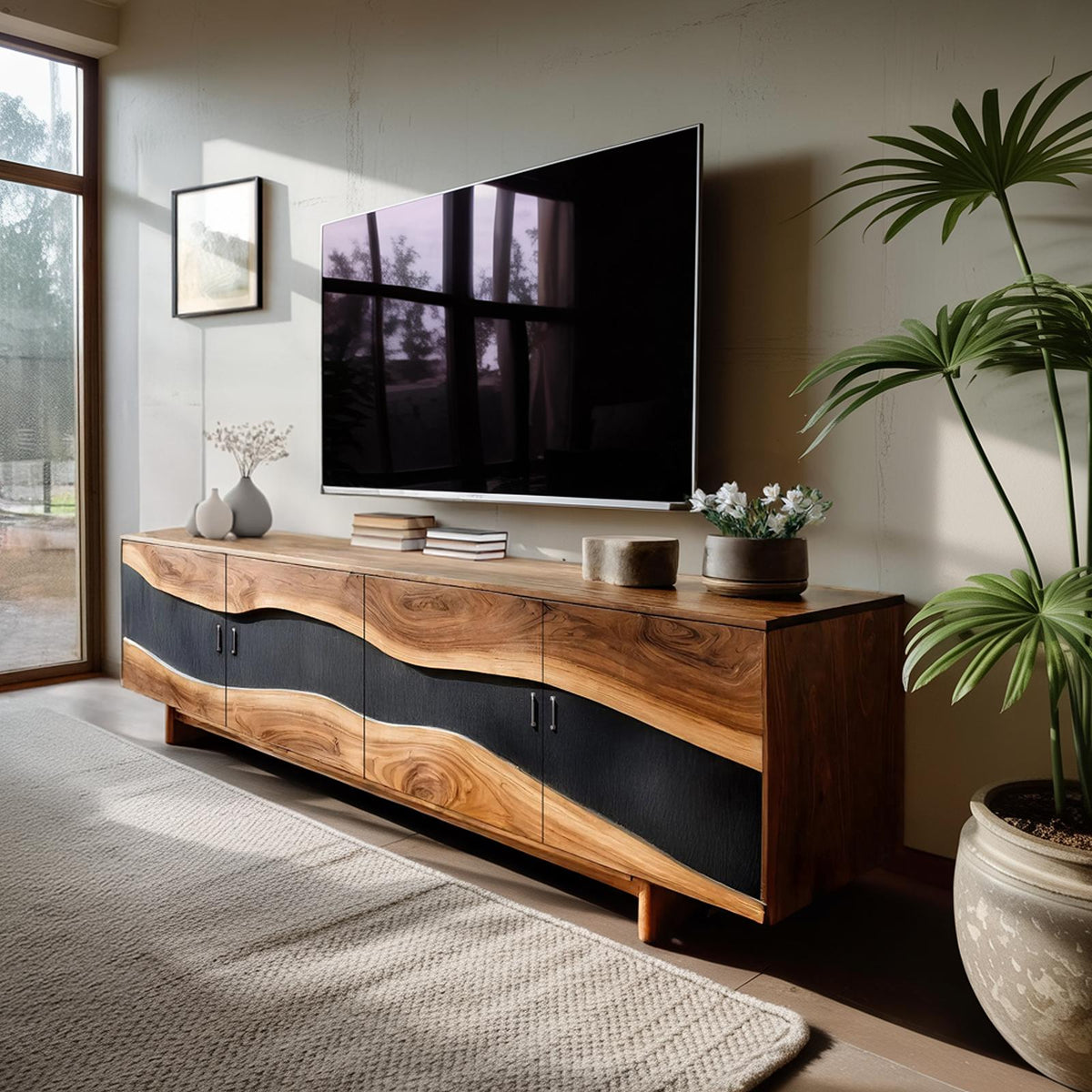 Spry Interior Modern Solid Wood TV Stand, Minimalist Wooden Media Console & Entertainment Center for Living Room, SILDTTNTVC109