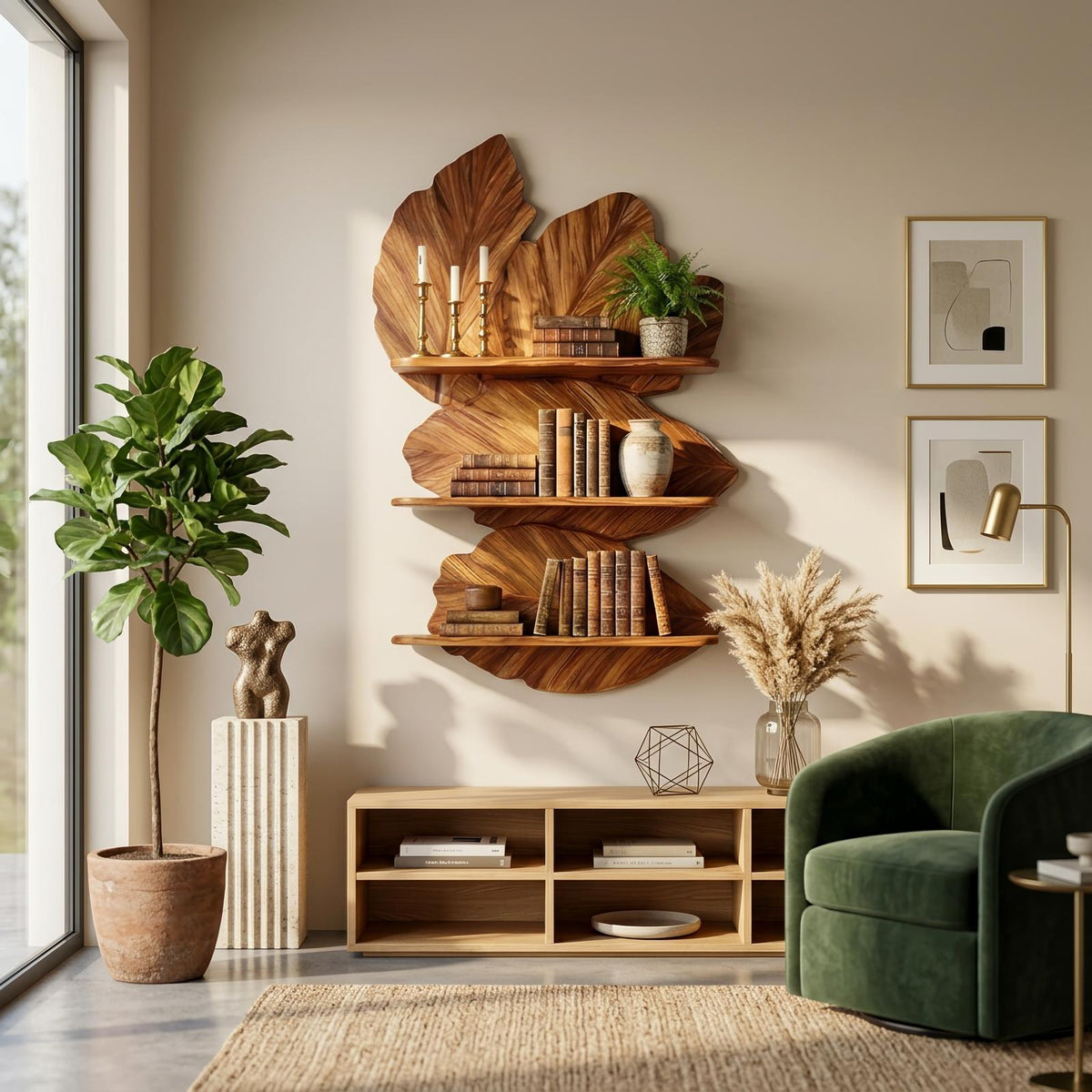 Modern Live Edge Floating Shelf, Rustic Wood Wall Mounted Display Rack for Bedroom Decor & Storage
