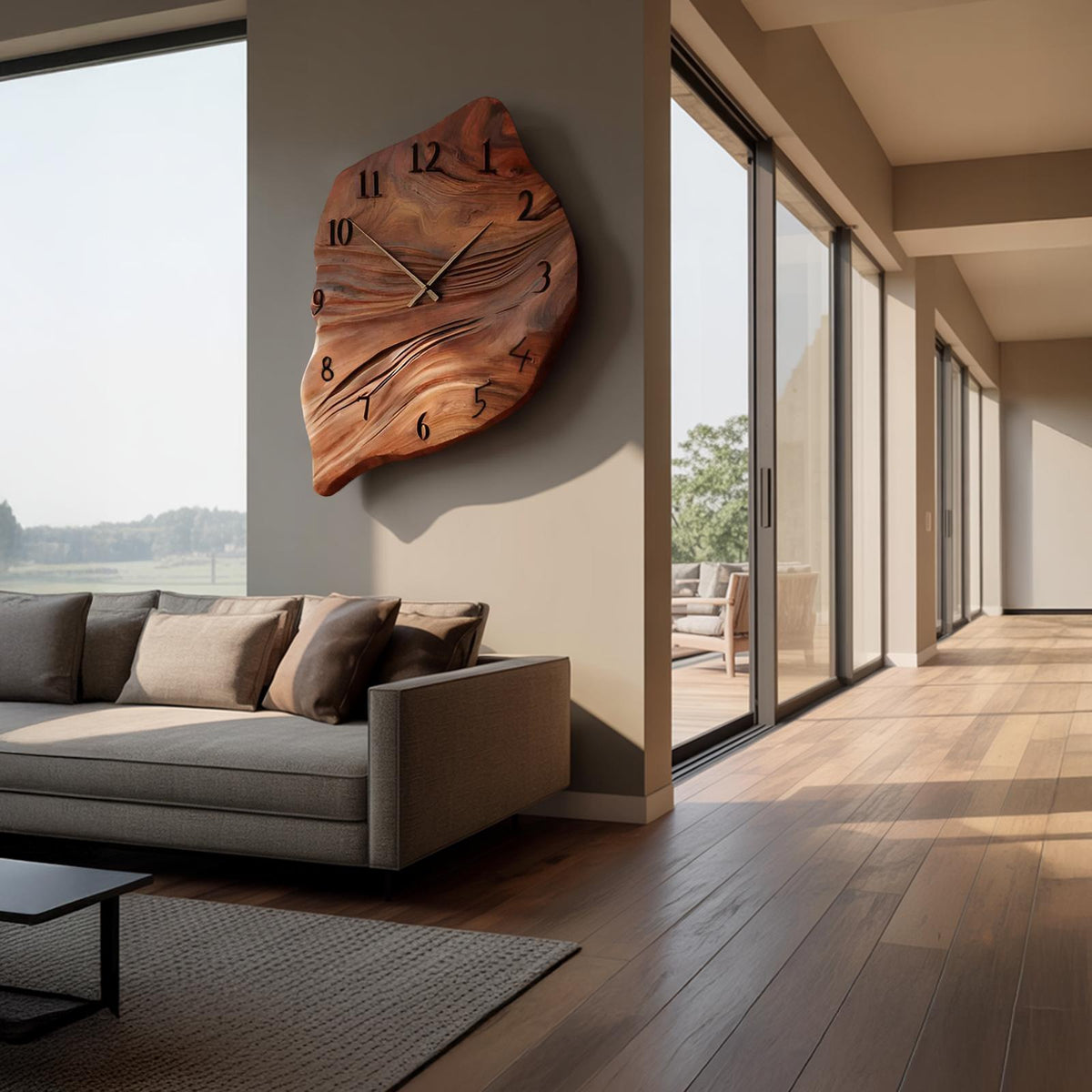 Minimalist Wall Clock, Handcrafted Organic Shape Solid Wood Decorative Timepiece for Living Room