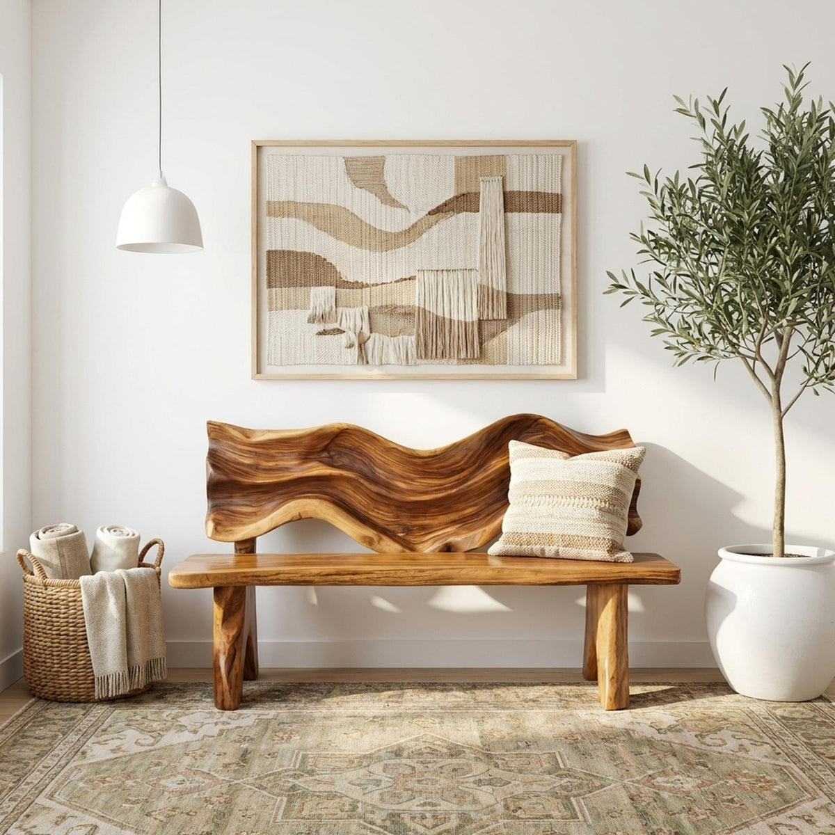 Spry Interior Handcrafted Rustic Live Edge Wooden Bench, Natural Solid Wood Entryway Accent Seating & Foyer Bench, SILDTTRBEN033