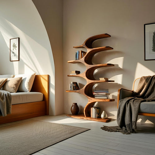 Artistic Curved Bookshelf Fluid Lines Statement For Designer Interiors RTTHTTBS050