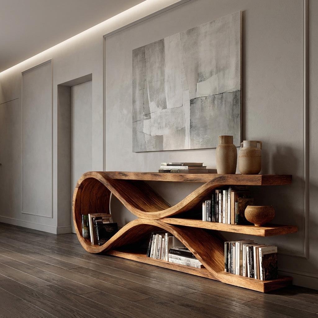 Contemporary Curved Wooden Console Table For Living Room RTTHHNCS004