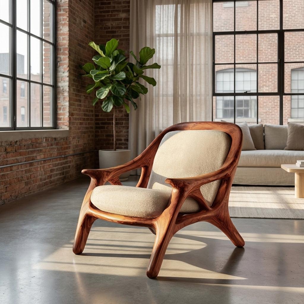 Spry Interior Handcrafted Wooden Accent Chair, Mid-Century Modern Solid Wood Armchair for Living Room Lounge Reading, Model RTTHHNCHR111