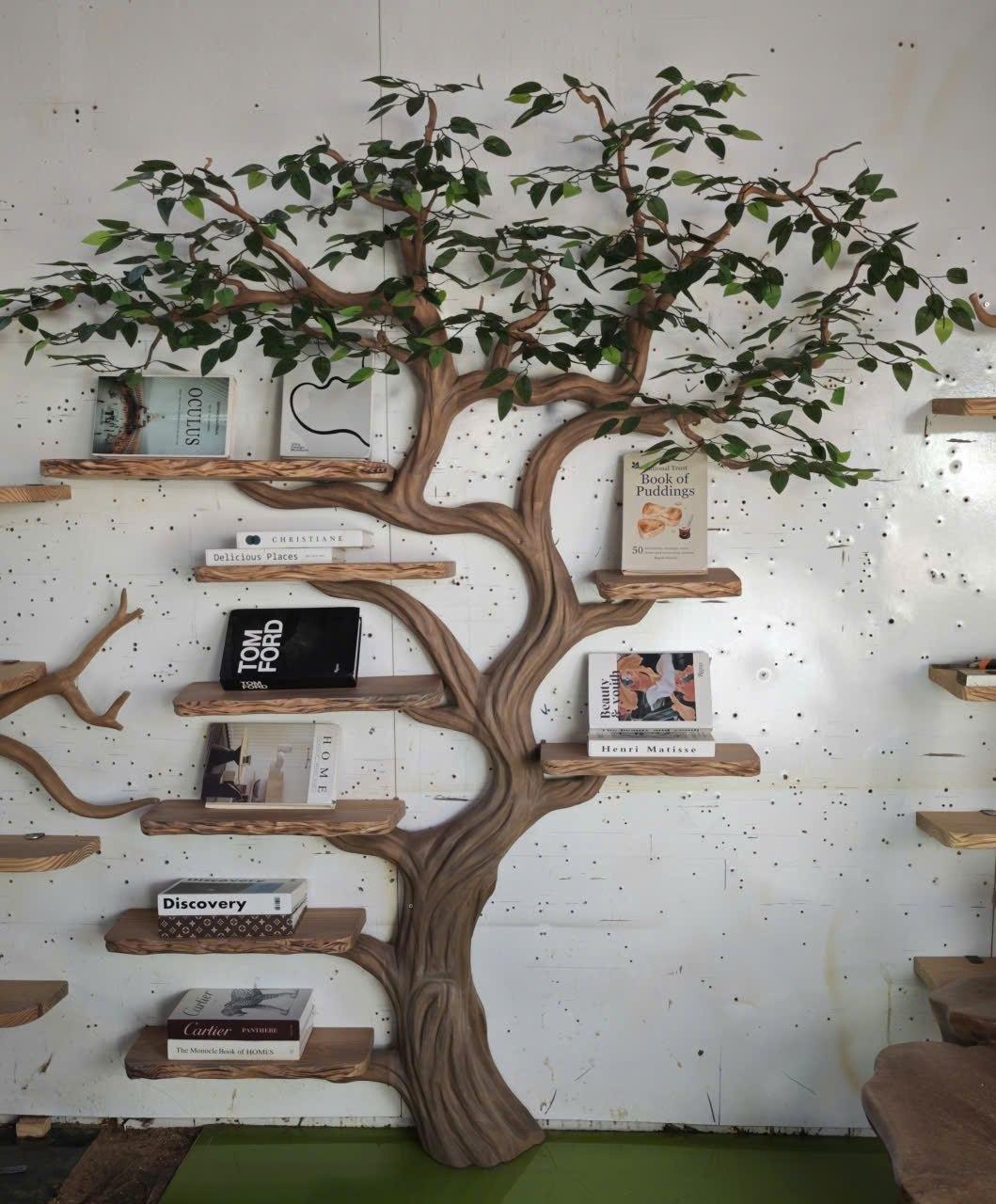 Handcrafted Tree Bookshelf Living Room Interior Sculptural Wall Display