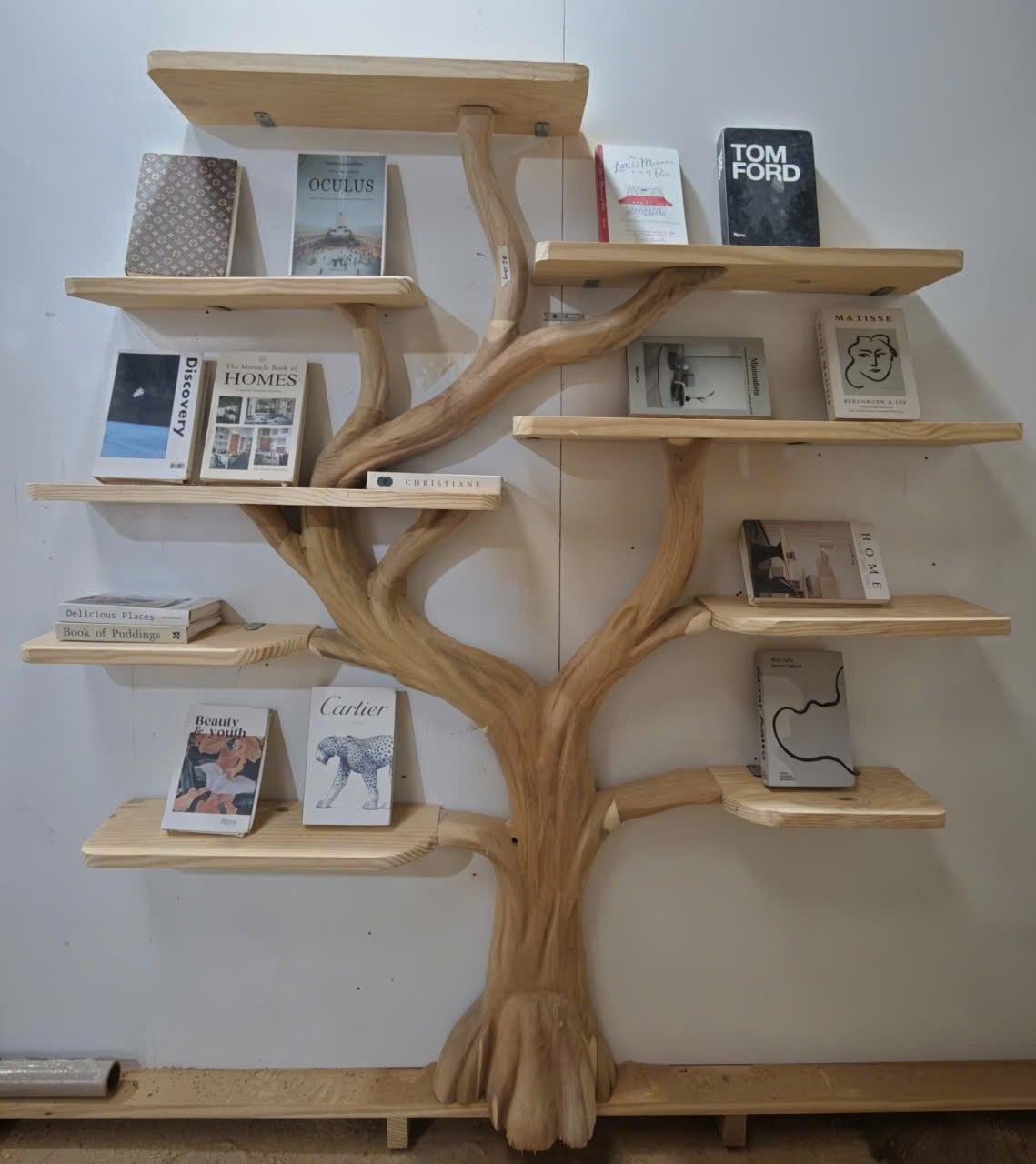 Nature Inspired Handcrafted Tree Bookshelf Living Room Interior Biophilic Wall Feature