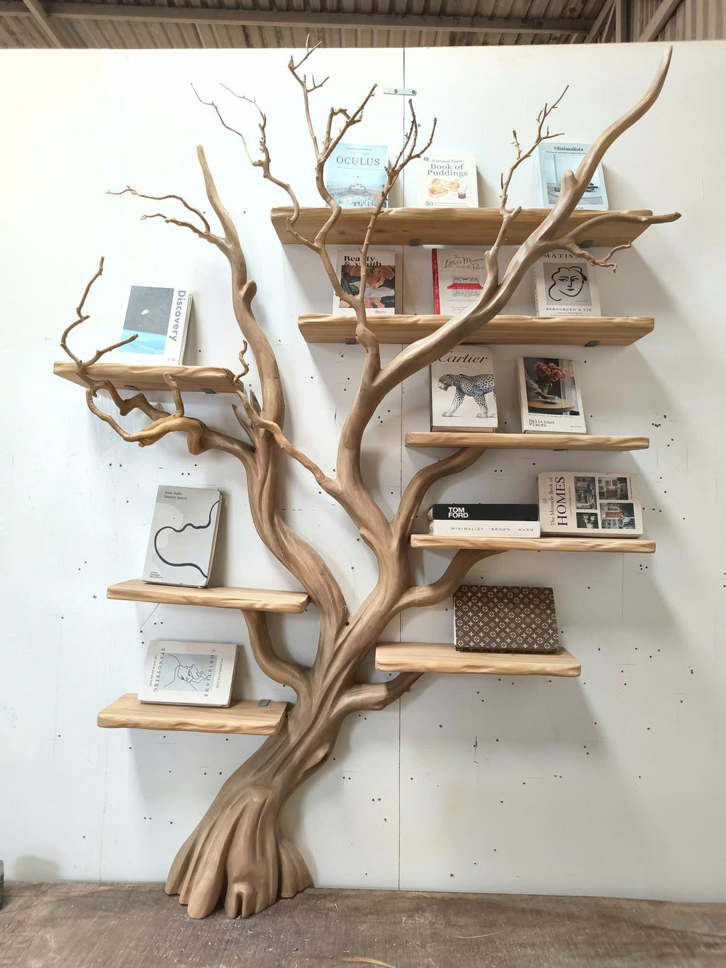 Rustic Sculptural Tree Bookshelf Handcrafted For Living Room