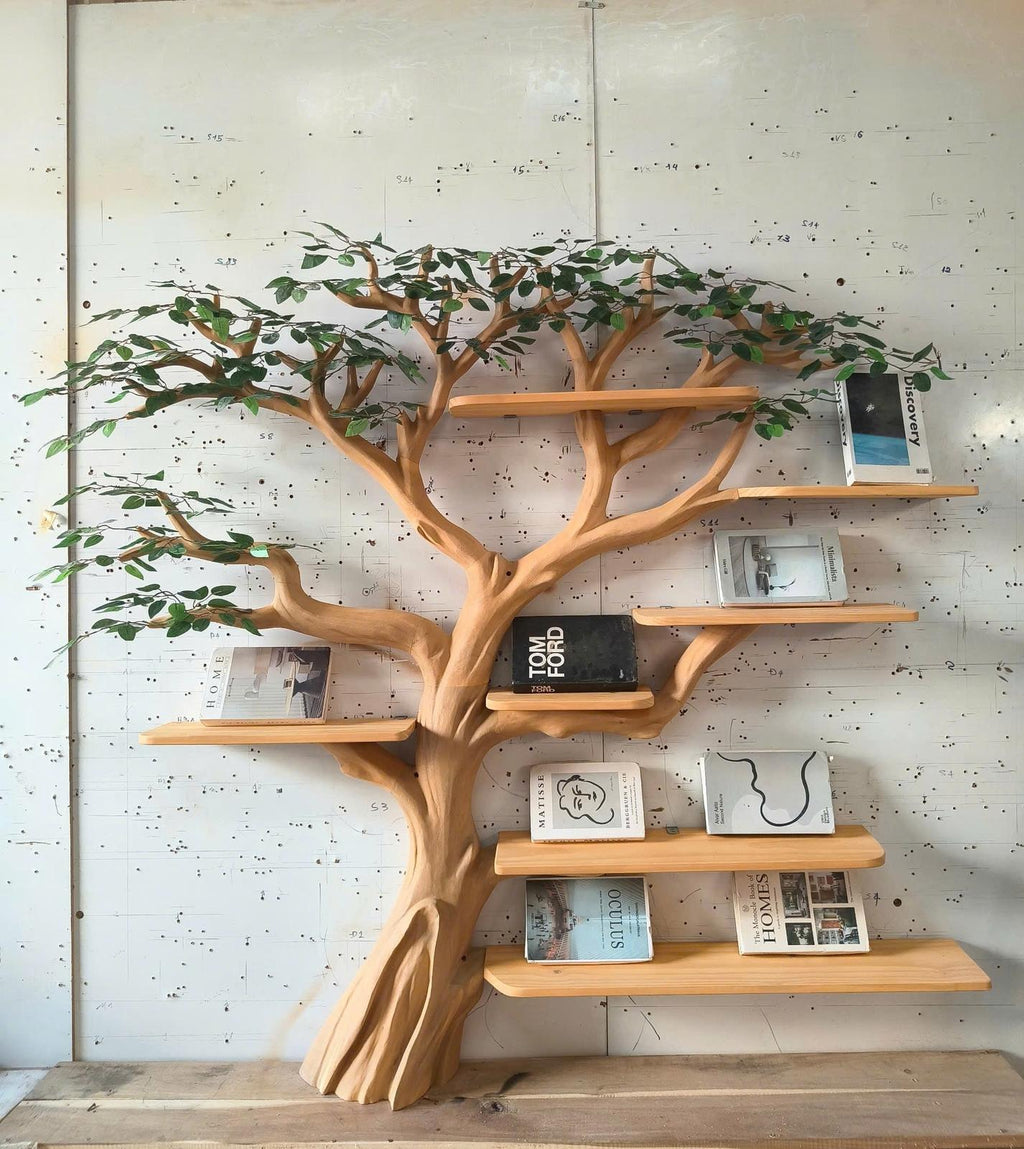 Rustic Artistic Tree Bookshelf, Freestanding Wood Branch Bookcase and Storage Rack for Modern Living Room